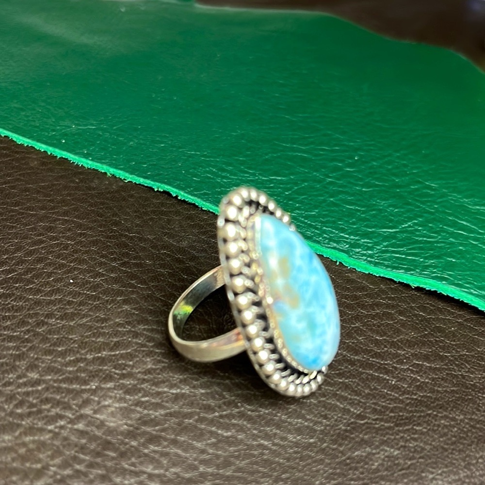 Blue Larimar Stone Silver Ring - Picture 7 of 7